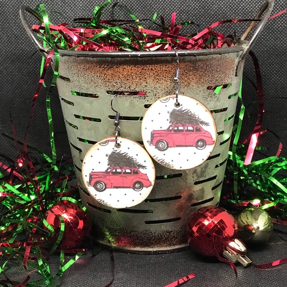 Christmas wooden earrings - Picture 3 of 10